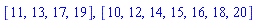 [11, 13, 17, 19], [10, 12, 14, 15, 16, 18, 20]