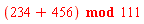 `mod`(234+456, 111)