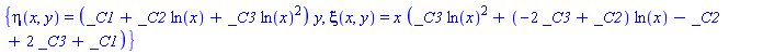 {eta(x, y) = (_C1+_C2*ln(x)+_C3*ln(x)^2)*y, xi(x, y) = x*(_C3*ln(x)^2+(-2*_C3+_C2)*ln(x)-_C2+2*_C3+_C1)}