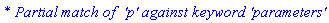 `* Partial match of  'p' against keyword 'parameters'`