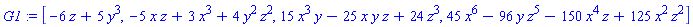 G1 := [-6*z+5*y^3, -5*x*z+3*x^3+4*y^2*z^2, 15*x^3*y-25*x*y*z+24*z^3, 45*x^6-96*y*z^5-150*x^4*z+125*x^2*z^2]
