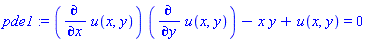 pde1 := (diff(u(x, y), x))*(diff(u(x, y), y))-x*y+u(x, y) = 0