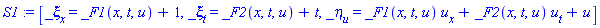 S1 := [_xi[x] = _F1(x, t, u)+1, _xi[t] = _F2(x, t, u)+t, _eta[u] = _F1(x, t, u)*u[x]+_F2(x, t, u)*u[t]+u]
