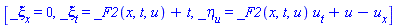 [_xi[x] = 0, _xi[t] = _F2(x, t, u)+t, _eta[u] = _F2(x, t, u)*u[t]+u-u[x]]