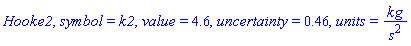 Hooke2, symbol = k2, value = 4.6, uncertainty = .46, units = kg/s^2