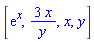 [exp(x), 3*x/y, x, y]