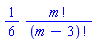 (1/6)*factorial(m)/factorial(m-3)