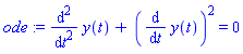ode := diff(y(t), `$`(t, 2))+(diff(y(t), t))^2 = 0