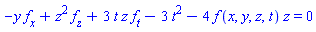 -y*f[x]+z^2*f[z]+3*t*z*f[t]-3*t^2-4*f(x, y, z, t)*z = 0