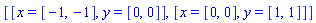 [[x = [-1, -1], y = [0, 0]], [x = [0, 0], y = [1, 1]]]