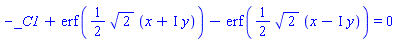 -_C1+erf((1/2)*2^(1/2)*(x+I*y))-erf((1/2)*2^(1/2)*(x-I*y)) = 0
