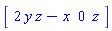 Vector[row](3, {(1) = 2*y*z-x, (2) = 0, (3) = z})