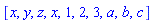 [x, y, z, x, 1, 2, 3, a, b, c]