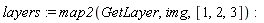 layers := map2(GetLayer, img, [1, 2, 3])