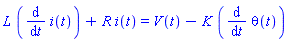L*(diff(i(t), t))+R*i(t) = V(t)-K*(diff(theta(t), t))
