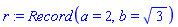 Record(a = 2, b = 3^(1/()))