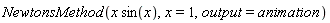 NewtonsMethod(x*sin(x), x = 1, output = animation)