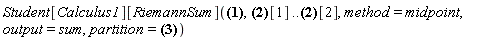 Student[Calculus1][RiemannSum](__x__^2+1, [0, 1][1] .. [0, 1][2], method = midpoint, output = sum, partition = 4)