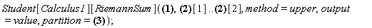 Student[Calculus1][RiemannSum](__x__^2+1, [0, 1][1] .. [0, 1][2], method = upper, output = value, partition = 4)