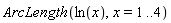 ArcLength(ln(x), x = 1 .. 4)