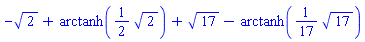 -2^(1/2)+arctanh((1/2)*2^(1/2))+17^(1/2)-arctanh((1/17)*17^(1/2))