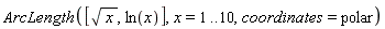 ArcLength([sqrt(x), ln(x)], x = 1 .. 10, coordinates = polar)