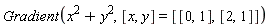 Gradient(x^2+y^2, [x, y] = [[0, 1], [2, 1]])