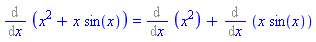 Diff(x^2+x*sin(x), x) = Diff(x^2, x)+Diff(x*sin(x), x)