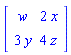 Matrix(2, 2, {(1, 1) = w, (1, 2) = 2*x, (2, 1) = 3*y, (2, 2) = 4*z})