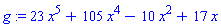 g := 23*x^5+105*x^4-10*x^2+17*x