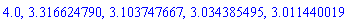 4.0, 3.316624790, 3.103747667, 3.034385495, 3.011440019