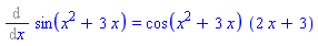 Diff(sin(x^2+3*x), x) = cos(x^2+3*x)*(2*x+3)
