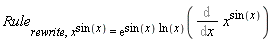 Rule[rewrite, x^sin(x) = exp(sin(x)*ln(x))](Diff(x^sin(x), x))