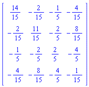 Matrix([[14/15, -2/15, -1/5, -4/15], [-2/15, 11/15, -2/5, -8/15], [-1/5, -2/5, 2/5, -4/5], [-4/15, -8/15, -4/5, -1/15]])