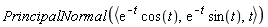 PrincipalNormal(`<,>`(exp(-t)*cos(t), exp(-t)*sin(t), t))