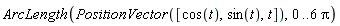 ArcLength(PositionVector([cos(t), sin(t), t]), 0 .. 6*Pi)
