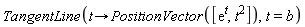 TangentLine(proc (t) options operator, arrow; PositionVector([exp(t), t^2]) end proc, t = b)