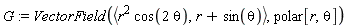 G := VectorField(`<,>`(Student:-VectorCalculus:-`*`(r^2, cos(Student:-VectorCalculus:-`*`(2, theta))), Student:-VectorCalculus:-`+`(r, sin(theta))), polar[r, theta])