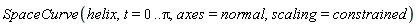 SpaceCurve(helix, t = 0 .. Pi, axes = normal, scaling = constrained)