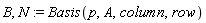 B, N := Basis(p, A, column, row)