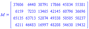 M := Matrix([[37606, 6440, 30791, 17866, 45834, 55381], [6159, 7233, 13465, 42145, 60796, 36696], [65135, 63713, 52874, 49338, 50505, 50237], [6211, 46483, 16997, 48208, 54630, 19432]])