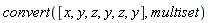 convert([x, y, z, y, z, y], multiset)