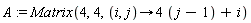 A := Matrix(4, 4, proc (i, j) options operator, arrow; 4*j-4+i end proc)