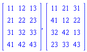 Matrix([[11, 12, 13], [21, 22, 23], [31, 32, 33], [41, 42, 43]]), Matrix([[11, 21, 31], [41, 12, 22], [32, 42, 13], [23, 33, 43]])