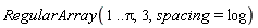 RegularArray(1 .. Pi, 3, spacing = log)
