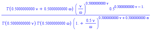 GAMMA(.5000000000*nu+.5000000000*omega)*(nu/omega)^(.5000000000*nu)*.5^(.5000000000*nu-1.)/(GAMMA(.5000000000*nu)*GAMMA(.5000000000*omega)*(1.+.5*nu/omega)^(.5000000000*nu+.5000000000*omega))