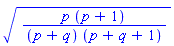 (p*(p+1)/((p+q)*(p+q+1)))^(1/2)