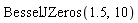 BesselJZeros(1.5, 10)