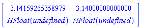 Array([[3.14159265358979, 3.14000000000000], [HFloat(HFloat(undefined)), HFloat(HFloat(undefined))]])