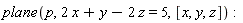 plane(p, 2*x+y-2*z = 5, [x, y, z])
